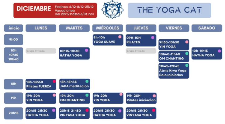 Horario diciembre y vacaciones